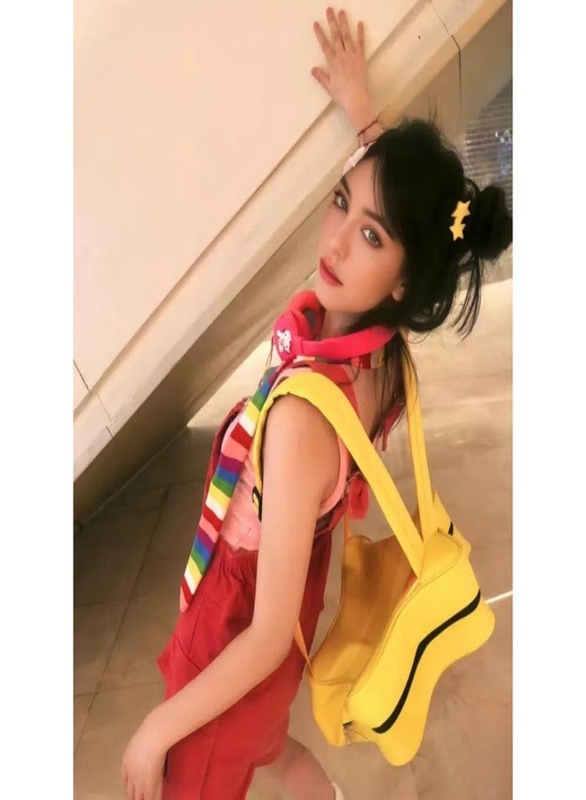 Vobomo Yellow Star Kawaii Backpack PU Leather Ita Bag Backpack Y2k Shoulder Bag Aesthetic Cute Backpack (Yellow) - Image 3
