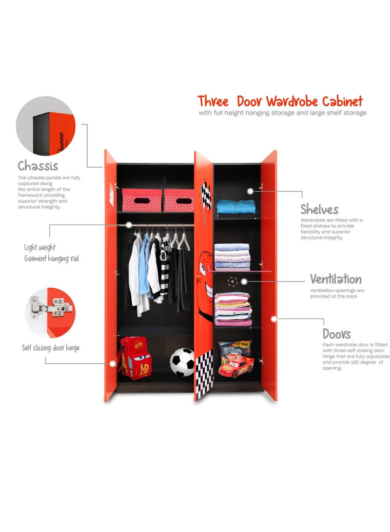 Disney Disney Cars Lightning Wardrobe Closet for Kids/Teen - Storage Organizer and Clothes Dresser - 6 Storage and 1 Hanging Compartments – Anti-Tip Anchor Kit - Solid MDF Wood Construction