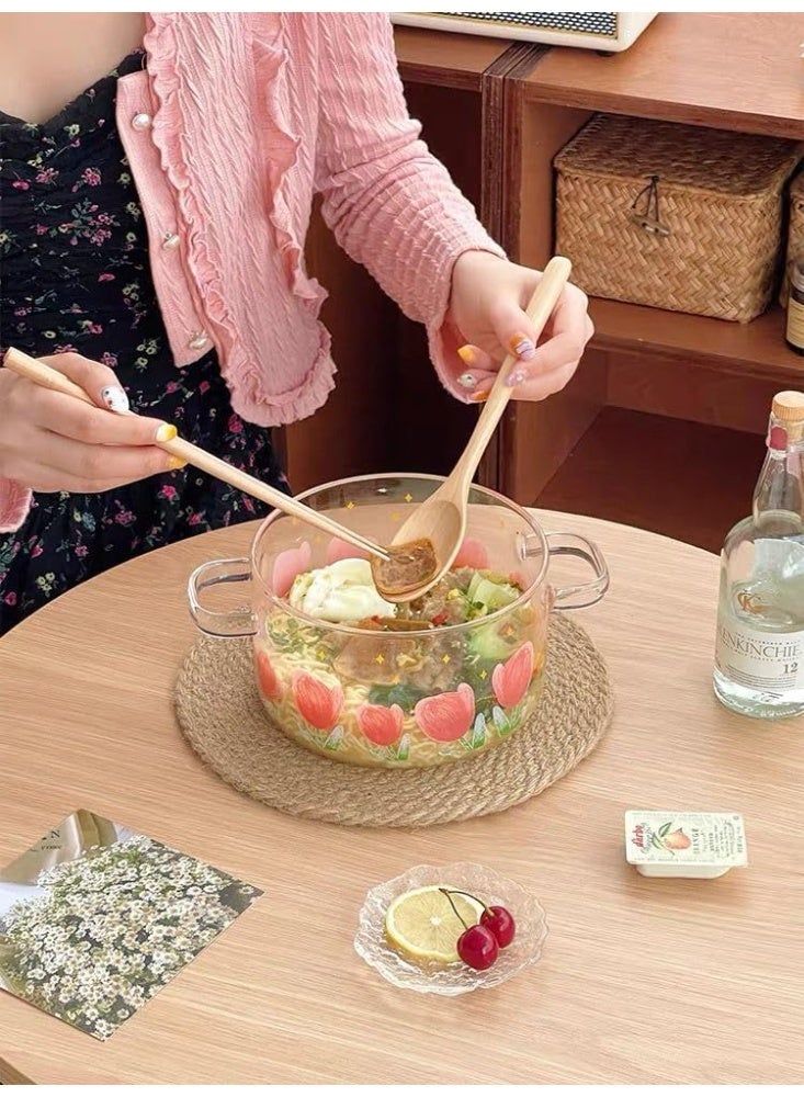 حلة زجاج بورو سيليكات مضلعة بغطاء ومقبض دب لطيف – وعاء تقديم/طهي مقاوم للحرارة بمقبضين – شفاف - Image 5