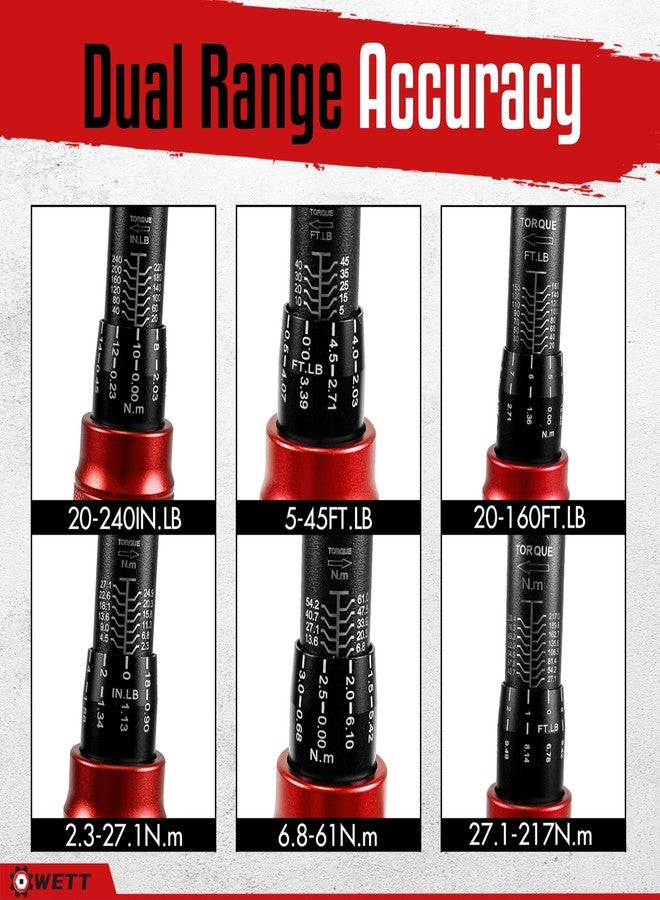 WETT 11Pcs Torque Wrench Set, 1/4'' & 3/8'' & 1/2'' Drive Click Torque Wrench, with Extension Bars & Adapters, Dual-Direction Adjustable Reversible 72-Tooth Ratchet Handle - Image 5