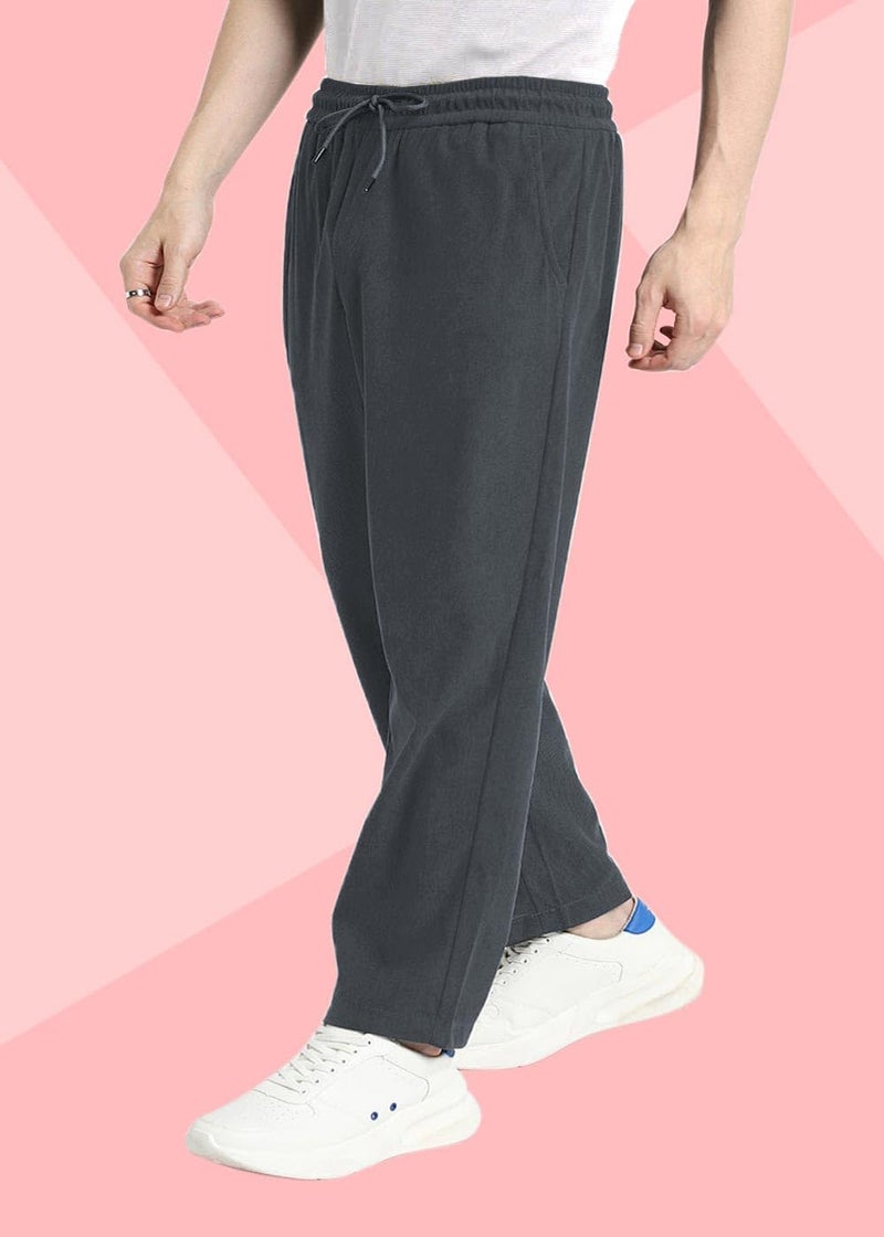 SWADESI STUFF Men's Corduroy Track Pants | Self Design, Mid-Rise Fit, Flexi Waistband - Retro-Inspired Straight Fit Lounge & Casual Wear (in, Alpha, 2XL, Standard, Dark Grey) - Image 5