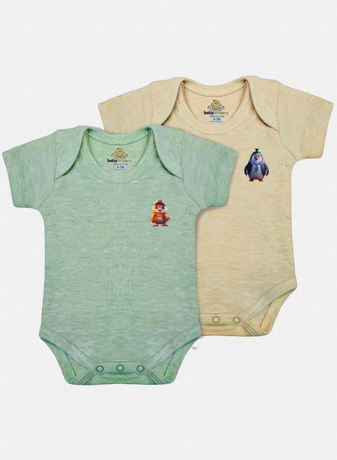 Baby Unisex Printed Short Sleeves Cotton Bodysuit (Pack Of 2)