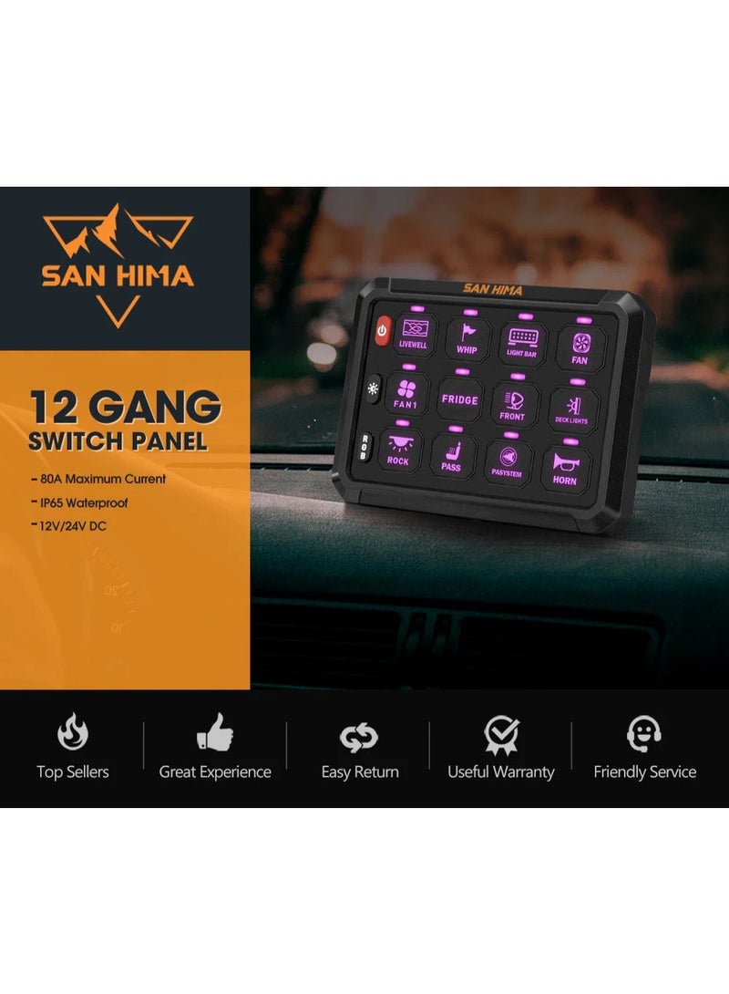 San Hima 12 Gang Bluetooth Switch Panel 12V/24V ON-OFF LED Control - Image 1