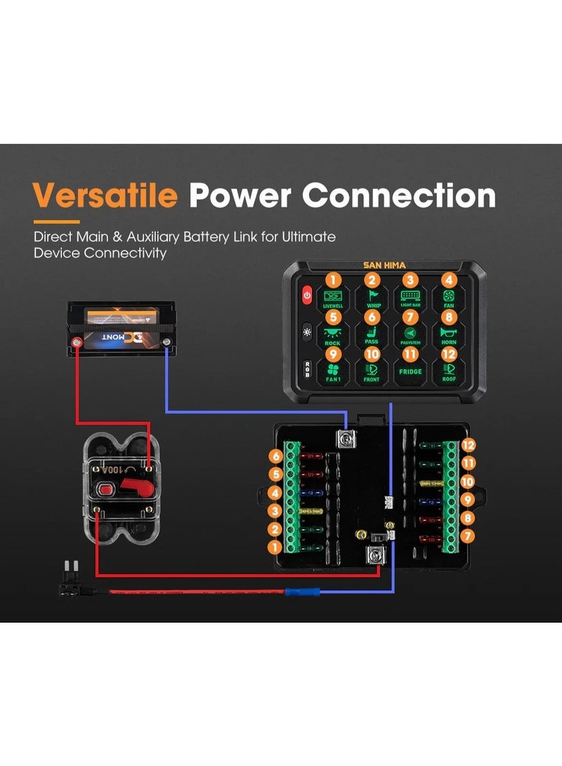 San Hima 12 Gang Bluetooth Switch Panel 12V/24V ON-OFF LED Control - Image 2