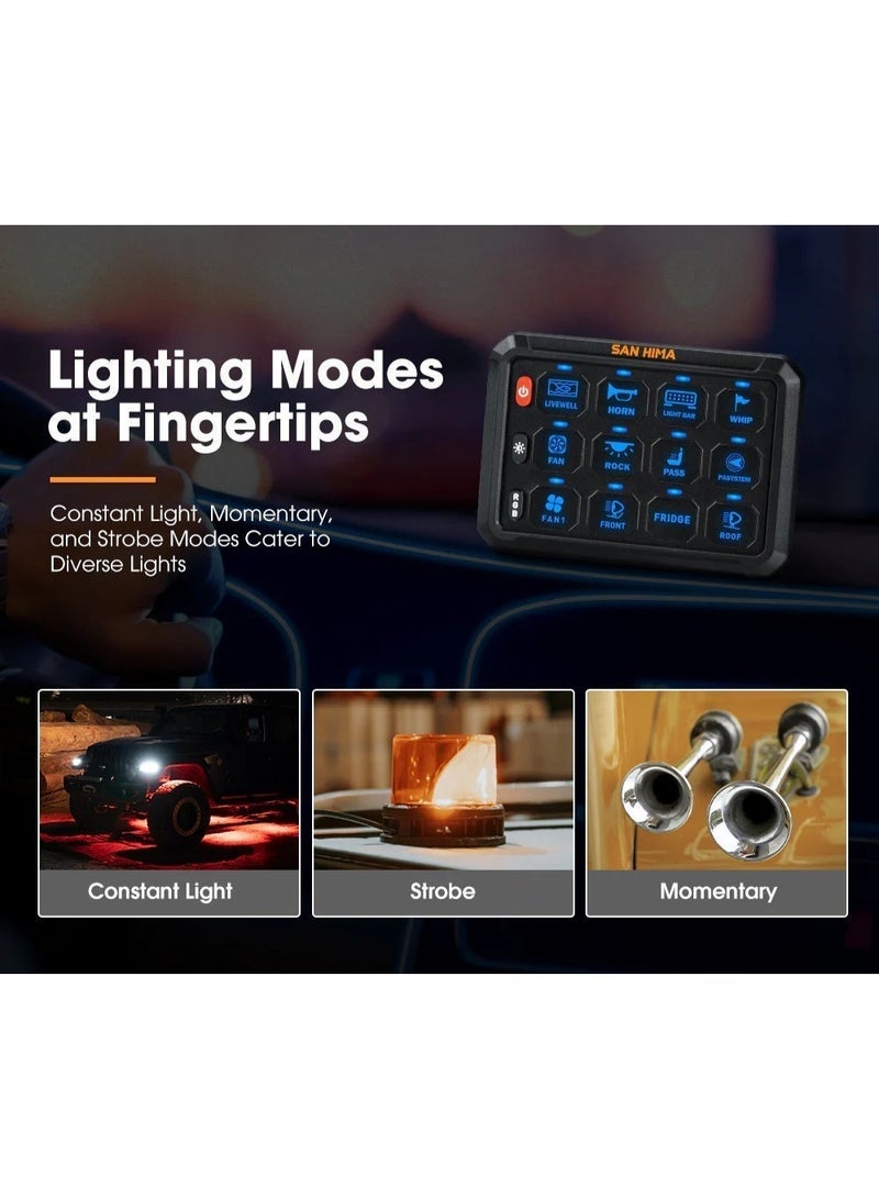 San Hima 12 Gang Bluetooth Switch Panel 12V/24V ON-OFF LED Control - Image 5