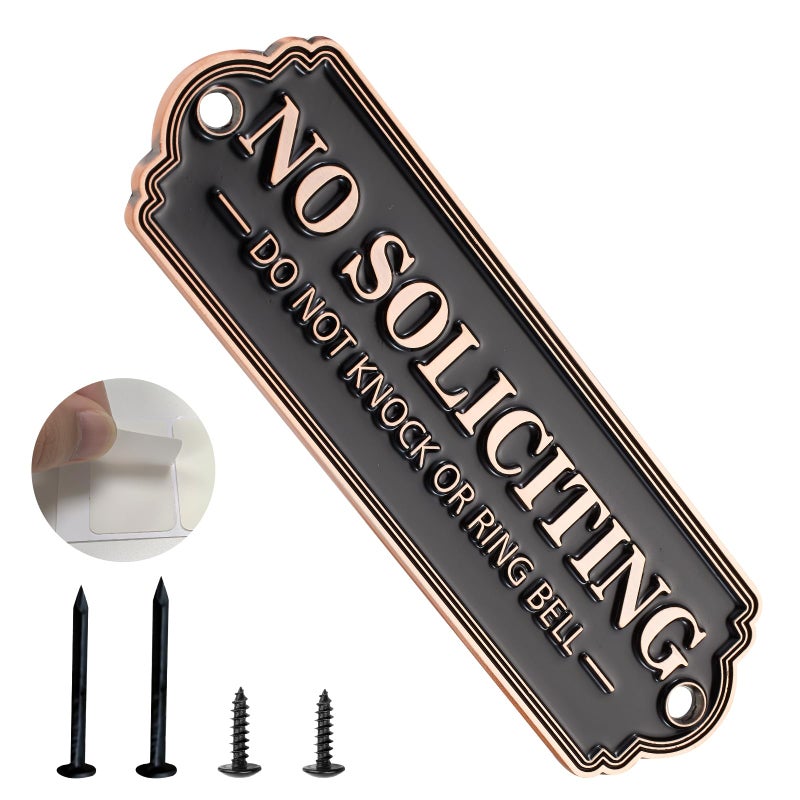 Frohllia Brass No Soliciting Sign, No Soliciting Sign for House - Solid Brass Wall Plaque Handmade Traditional Home Decor, Elegant No Soliciting Do Not Knock or Ring Bell Sign for Office and Business (Brass color) - Image 1