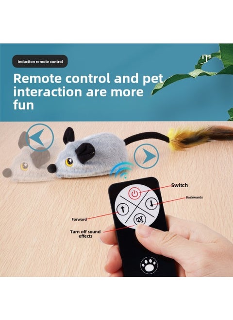 Fun Cat Toy Charging Upgrade Electric Induction Mouse Trembles Simulation Small White Rabbit Plush Cat Self-hi To Relieve Boredom Dog-Color:Remote Control Mouse Gray English Color Box