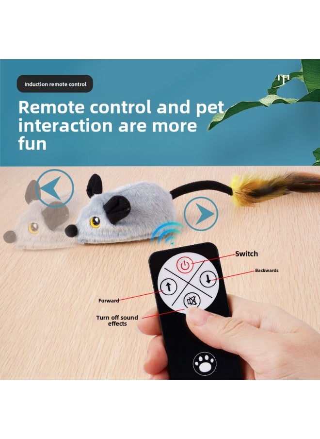 Fun Cat Toy Charging Upgrade Electric Induction Mouse Trembles Simulation Small White Rabbit Plush Cat Self-hi To Relieve Boredom Dog-Color:Remote Control Mouse Gray English Color Box  - Image 1