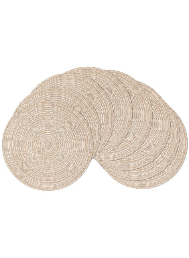 SHACOS Round Braided Placemats Set of 8 Cotton Fabric Round Table Mats Non Slip Washable 15 inch Round Place Mats (Beige, 8) - Image 1