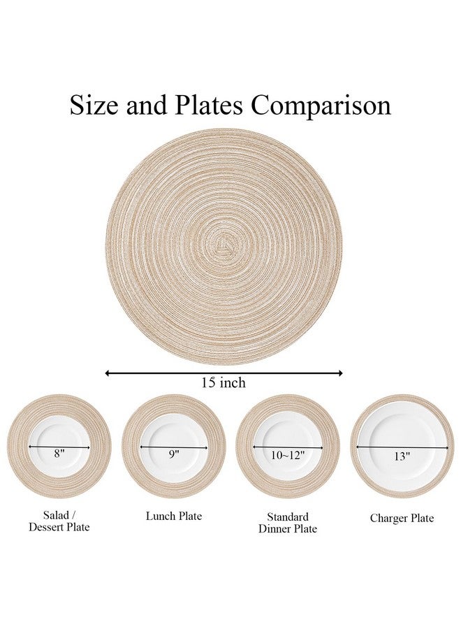 SHACOS Round Braided Placemats Set of 8 Cotton Fabric Round Table Mats Non Slip Washable 15 inch Round Place Mats (Beige, 8) - Image 4
