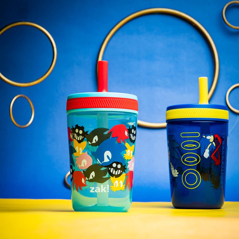 Zak Designs Sonic the Hedgehog Kelso Toddler Cups For Travel or At Home, 15oz 2-Pack Durable Plastic Sippy Cups With Leak-Proof Design is Perfect For Kids (Sonic) - Image 3