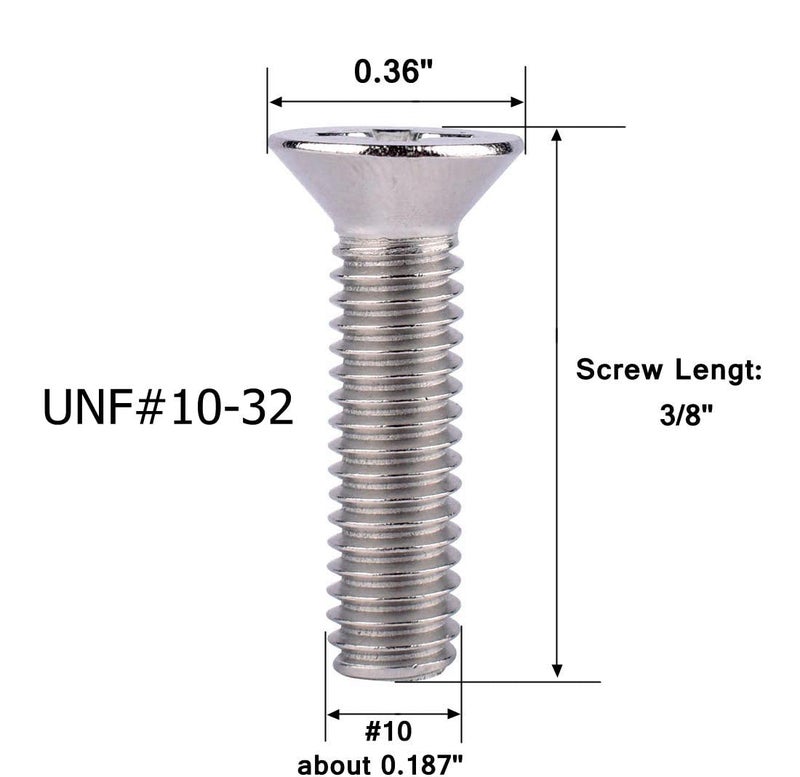 VAMUOEFL #10-32 × 3/8" براغي مسطحة رأس فيليبس، فولاذ مقاوم للصدأ 304 (18-8)، خيوط UNF، براغي مسطحة غاطسة، 40 قطعة - Image 2