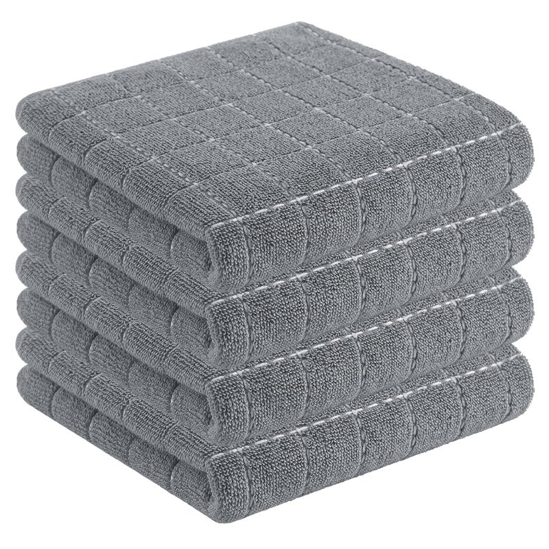 Homaxy 100% Cotton Terry Kitchen Towels(Grey, 13 x 28 inches), Checkered Designed, Soft and Super Absorbent Dish Towels, 4 Pack - Image 1