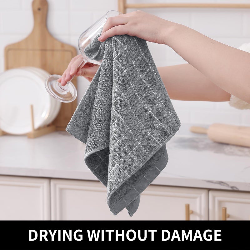 Homaxy 100% Cotton Terry Kitchen Towels(Grey, 13 x 28 inches), Checkered Designed, Soft and Super Absorbent Dish Towels, 4 Pack - Image 4
