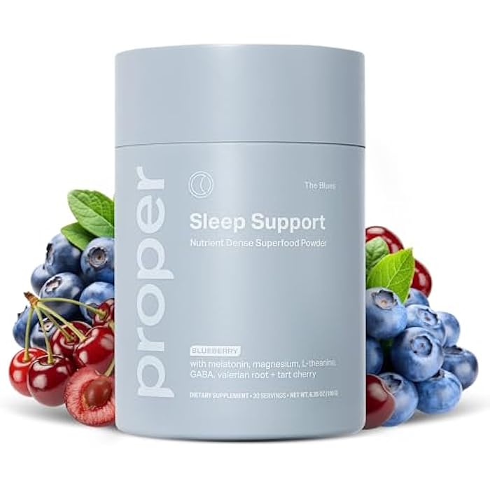 Proper, The Blues Sleep Aid – Nutrient-Dense Superfood Powder with + Melatonin, Magnesium, L-Theanine, GABA, Valerian Root & Tart Cherry – Calm Supplement for Nighttime Relaxation & Sleeping - Image 1