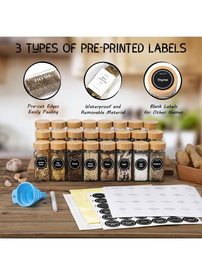 YelaJoy 24 Pcs Spice Jars with Labels Glass Spice Jars with Bamboo Lids, Minimalist Farmhouse Spice Labels Stickers, Collapsible Funnel, Seasoning Storage Bottles for Spice Rack, Cabinet, Drawer - Image 4