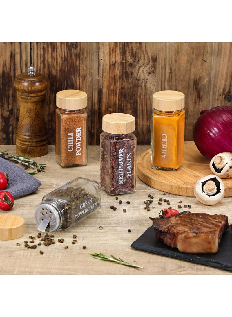 YelaJoy 24 Pcs Spice Jars with Labels Glass Spice Jars with Bamboo Lids, Minimalist Farmhouse Spice Labels Stickers, Collapsible Funnel, Seasoning Storage Bottles for Spice Rack, Cabinet, Drawer - Image 2