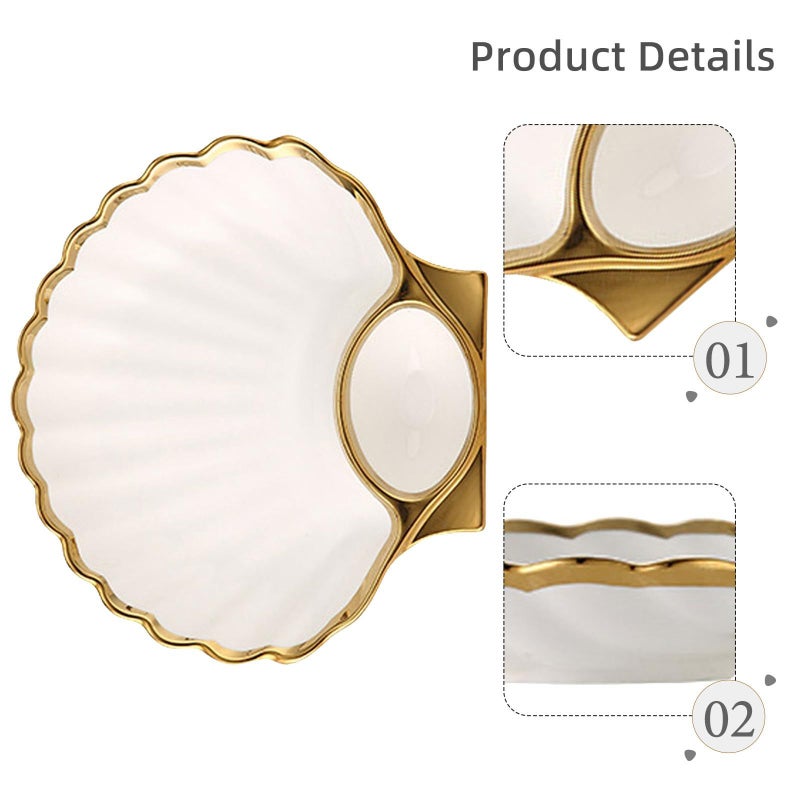 White Ceramic Dumpling Plate with Vinegar Bowl for Sushi Dipping - Image 4