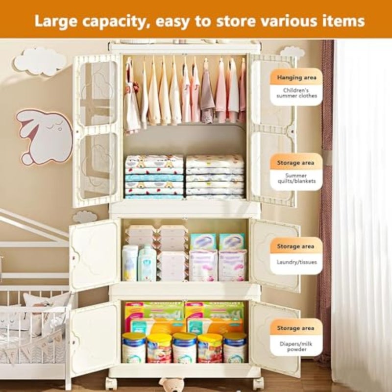 Folding Closet Wardrobe, 5 Layer Large Collapsible Storage Bin, Storage Bins Collapsible Clothes Cabinet for Hanging Clothes, Portable Clothing Storage Rack for Bedroom, Nursery, Cubby - Image 5