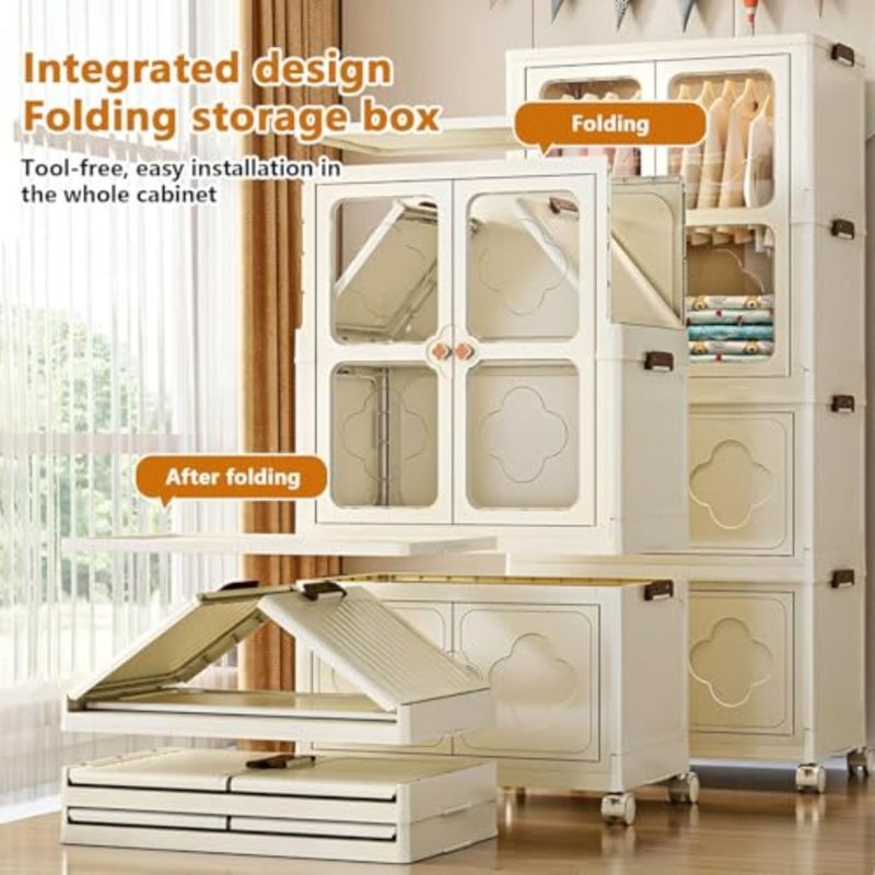 Folding Closet Wardrobe, 5 Layer Large Collapsible Storage Bin, Storage Bins Collapsible Clothes Cabinet for Hanging Clothes, Portable Clothing Storage Rack for Bedroom, Nursery, Cubby - Image 4