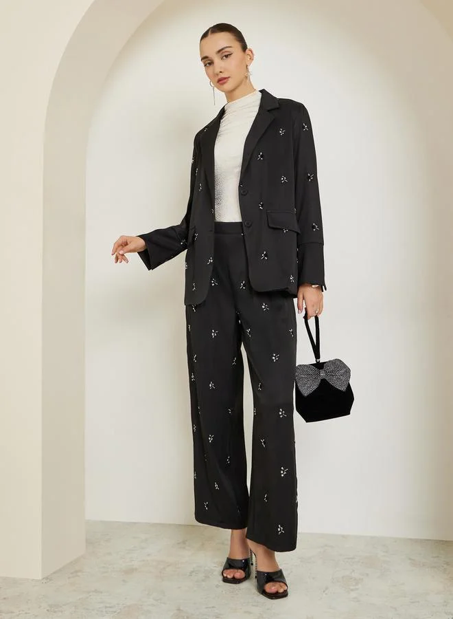 Styli Black Embellished Regular Fit Blazer