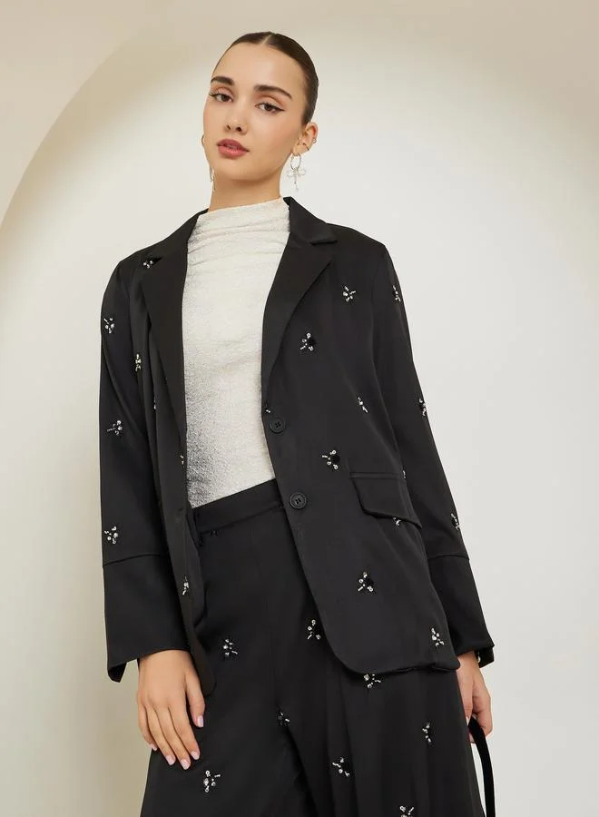 Styli Black Embellished Regular Fit Blazer