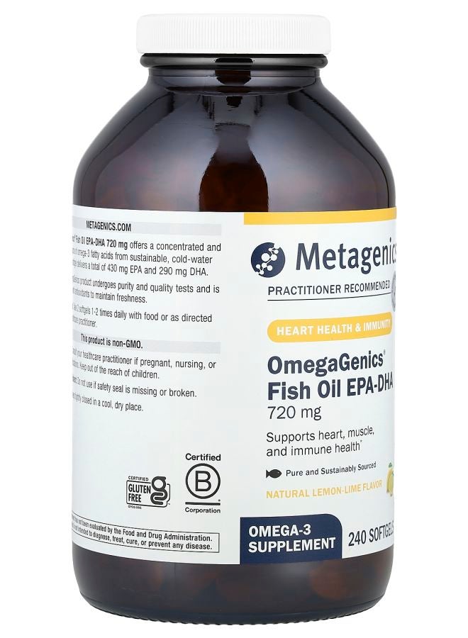 Metagenics OmegaGenics® Fish Oil EPA-DHA Natural Lemon-Lime 720 mg 240 Softgels - Image 2