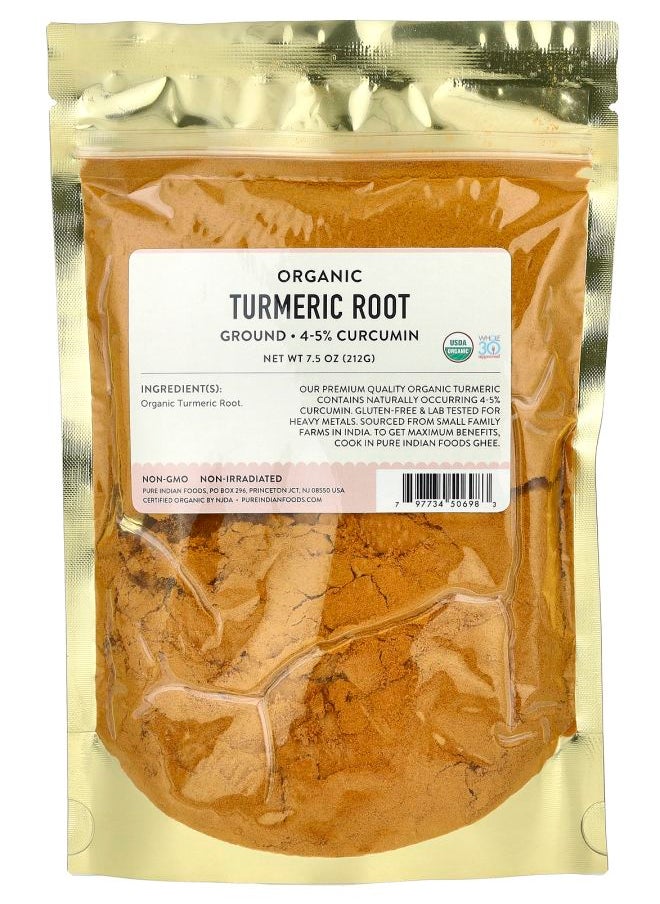 Pure Indian Foods Organic Turmeric Root Ground 7.5 oz (212 g) 