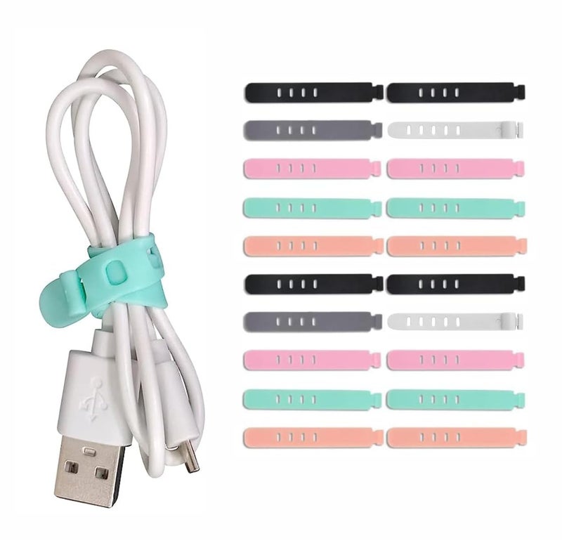Feora9X Feora Adjustable Cord Organizer Cable Management Cable Ties Wire Organizer Cord Straps Reusable for Home Office USB Desk Electronics Accesories Organizer - Pieces (20) - Image 1