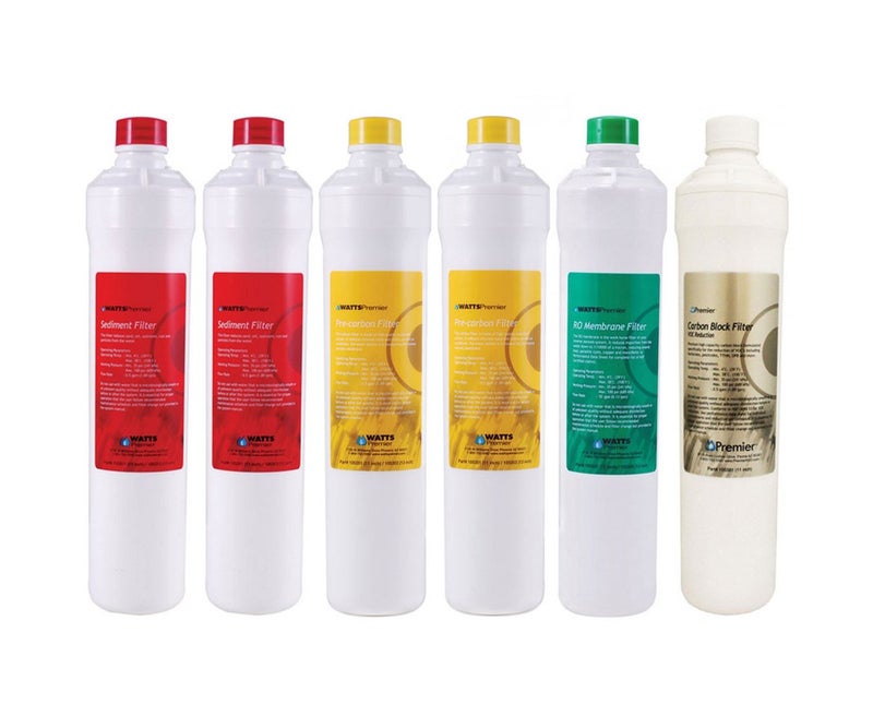 Watts Premier Watts Premier Annual RO Pure Plus 6Pack Filtration Kit for ZeroPure Plus Reverse Osmosis System Push Button Water Filter Replacement 2 Sediment Filters 2 Carbon PreFilters VOC Membrane 