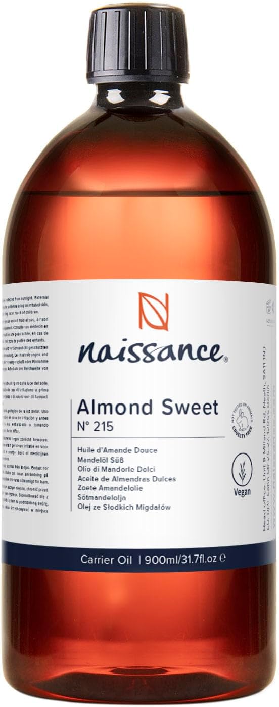 Naissance Sweet Almond Oil no 215 900ml for Skin Hair Massage Nails Cuticles Ears Face Body Stretch Marks