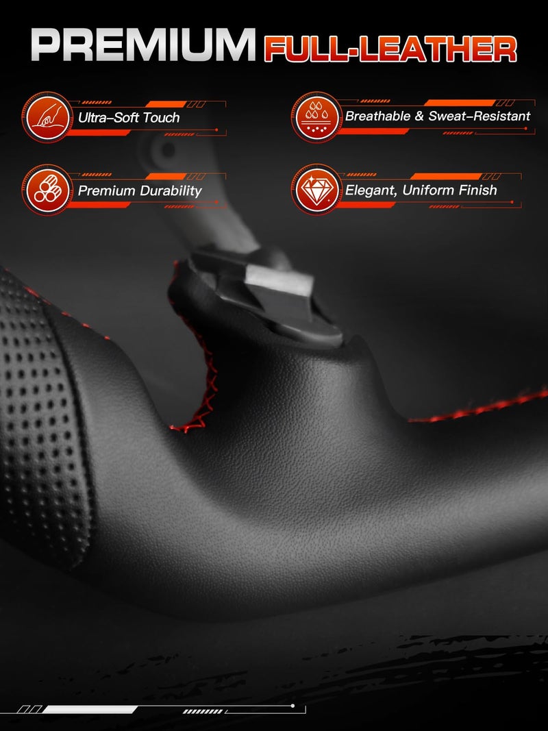 TESFEEL Steering Wheel for Corvette C5 1997-2004, Full Nappa Perforated Leather, Double D-Shape(Flat Top & Bottom), Red Stripe & Hand-Stitching, Fits for C5 Base, Z06 & All Trims - Image 4