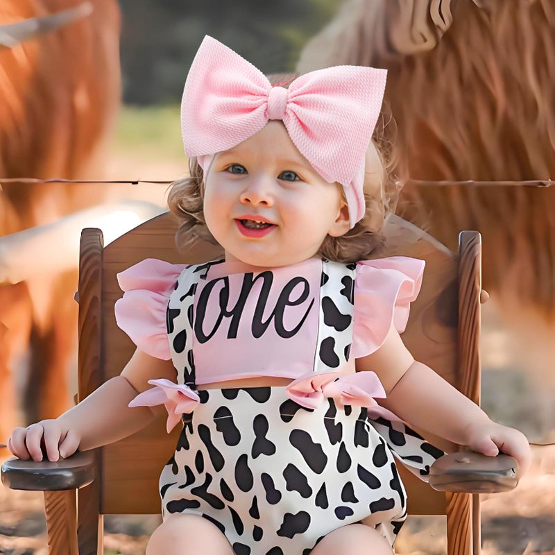 ONENINEDREAM 2Pcs Moo Cow Print 7â€™â€™ Hair Bows for Baby Girls Cowgirl Accessories Infant Toddler Baby Girl Headbands Pink Bow Hair Wrap - Image 3