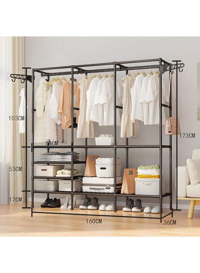 rayze Multi layer clothing rack storage rack with 2 hangers, multifunctional clothing wardrobe and shoe storage and organizing rack, independent wrought iron hat rack (36D x 160W x 173H) - Image 2
