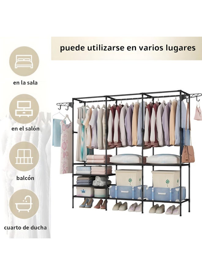 rayze Multi layer clothing rack storage rack with 2 hangers, multifunctional clothing wardrobe and shoe storage and organizing rack, independent wrought iron hat rack (36D x 160W x 173H) - Image 3