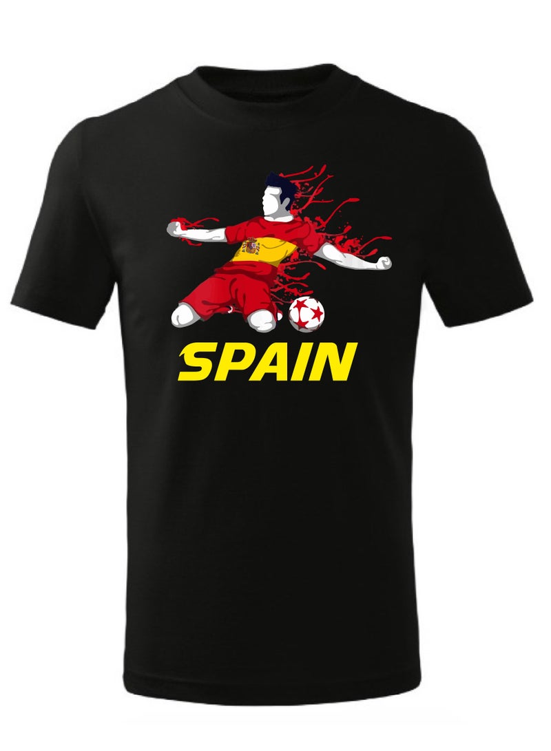 Spain Football Team World Fans printed T shirts Supporting The Team Football Team Jersey T shirts For Men | Women | Kids to win the cup (Black)  - Image 1