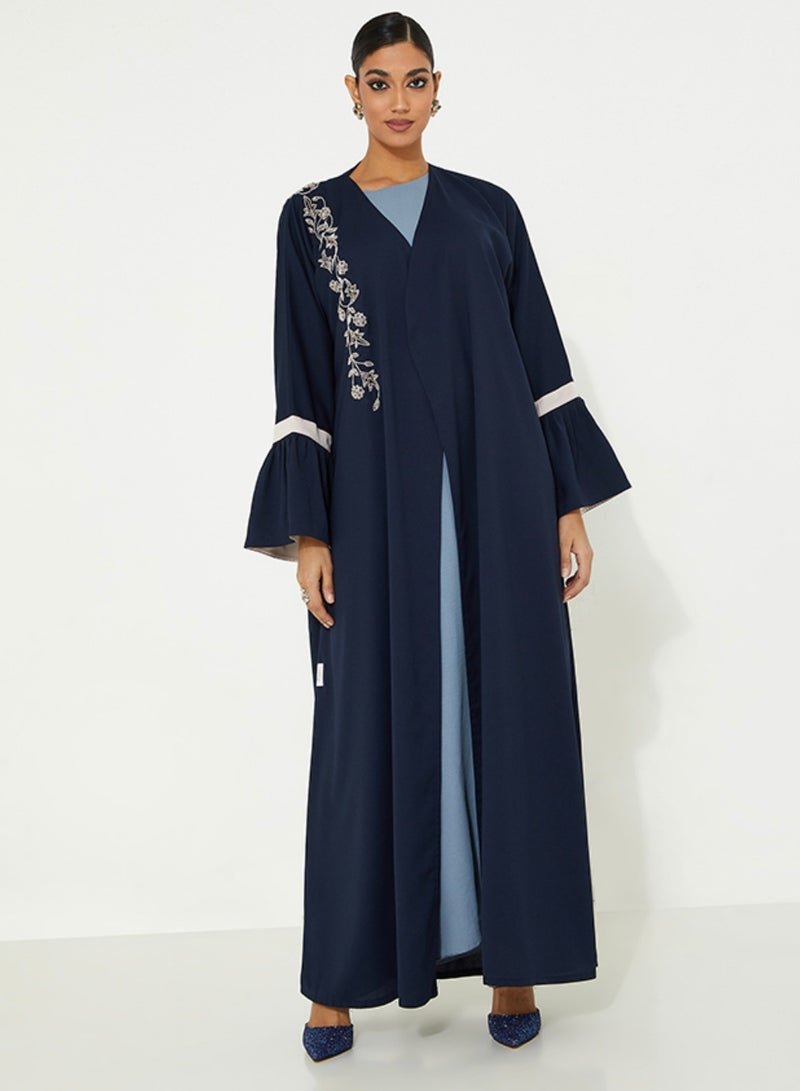 Rosette Abaya Open Abaya with shoulder hand embroidery design Belt - Image 1