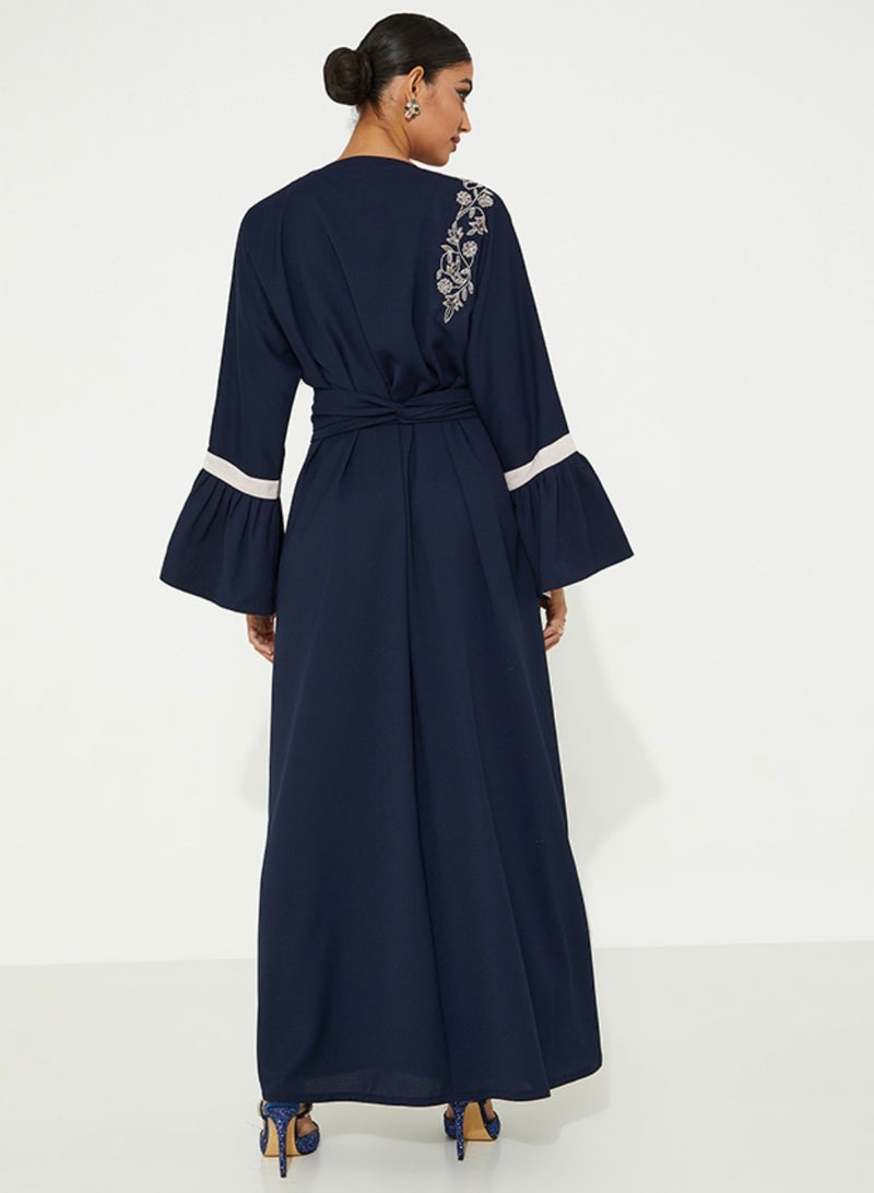 Rosette Abaya Open Abaya with shoulder hand embroidery design Belt - Image 2