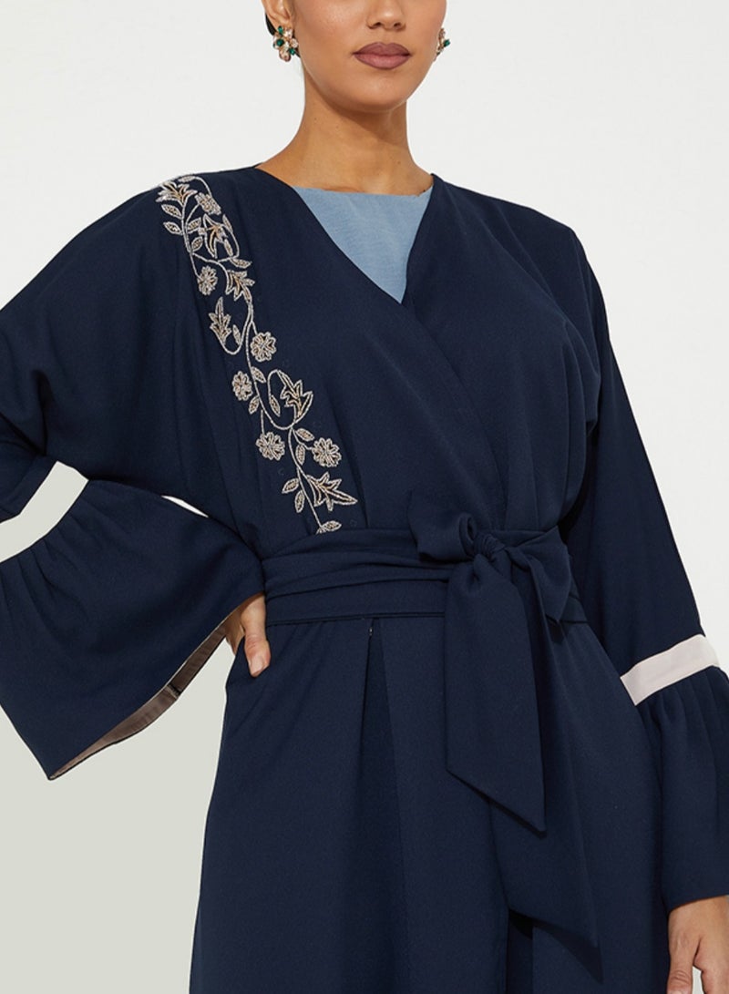 Rosette Abaya Open Abaya with shoulder hand embroidery design Belt - Image 3