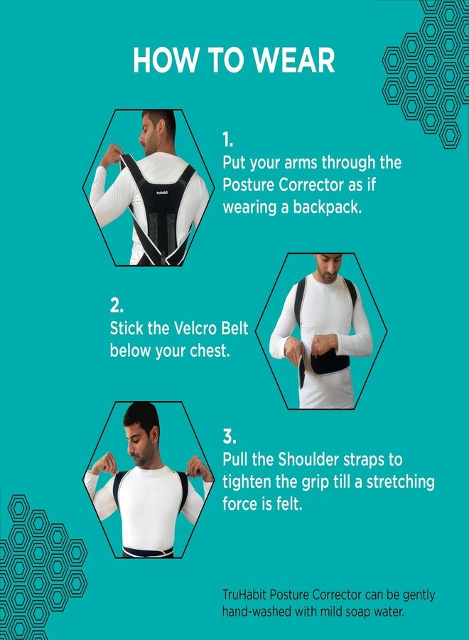 TruHabit Posture Corrector for Men (Small) Back Brace Back Support Belt Back Pain Belt for Pain relief & Hump Prevention, Adjustable Shoulder Support, Back Belt for Back Pain & Shoulder Belt for Men - Image 4