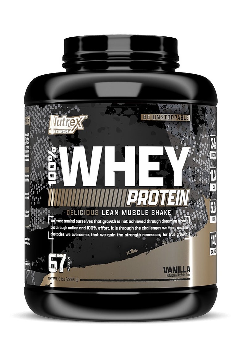 Nutrex Research 100% Whey, Vanilla, 5 LB, Support Muscle Growth, Contains 24 Gm Protein 67 serving 2265 g 