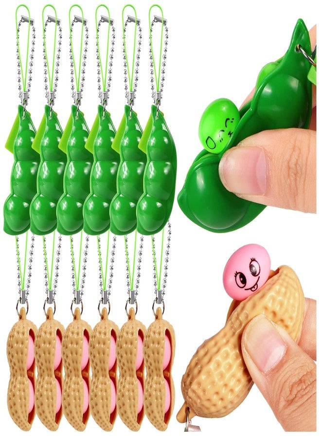 VICROIC 12 PCS Squeeze Bean Peanuts Keychain, Pea Peanut Keychain Fidget Toys, Soybeans Peanuts Sensory Fidget Toys Gifts for Stress Relief, Keyring, Decoration, Party Toys Supplies - Image 1