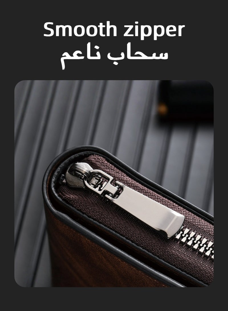 Men's Leather Bi-Fold Wallet, Buckle Zipper Around Short Wallet, Multi Slot Credit Card Holder for Daily Carry, Commute, Business, Gift - Image 3