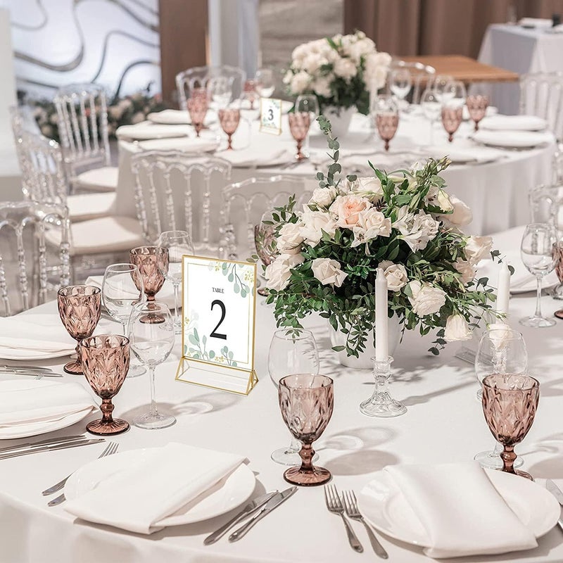 Angju 6 Pieces Gold Rimmed Clear Acrylic Table Sign Holders, Double Sided Frame with Gold Border and Vertical Stand for Wedding Table Number, Restaurant Sign, Photo Display, Menu Holder (10x15cm) - Image 5
