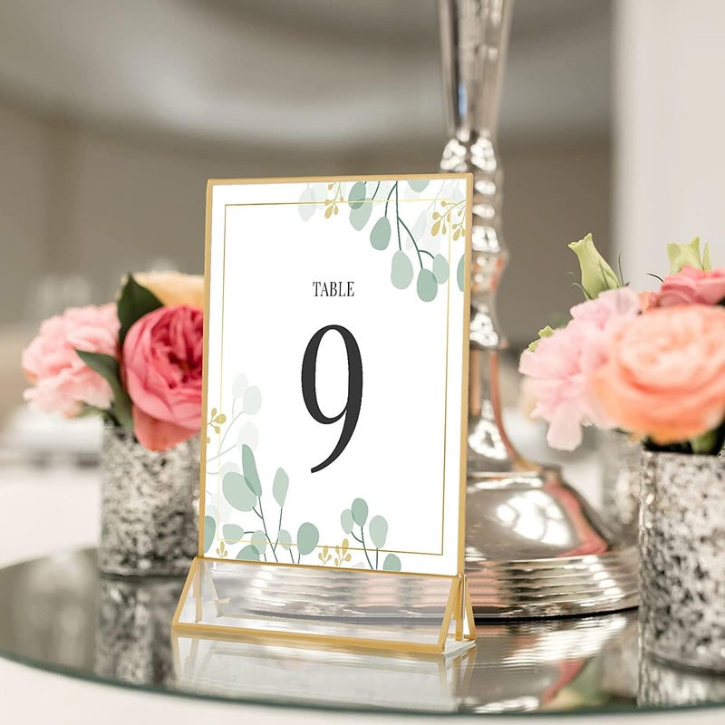 Angju 6 Pieces Gold Rimmed Clear Acrylic Table Sign Holders, Double Sided Frame with Gold Border and Vertical Stand for Wedding Table Number, Restaurant Sign, Photo Display, Menu Holder (10x15cm) - Image 3