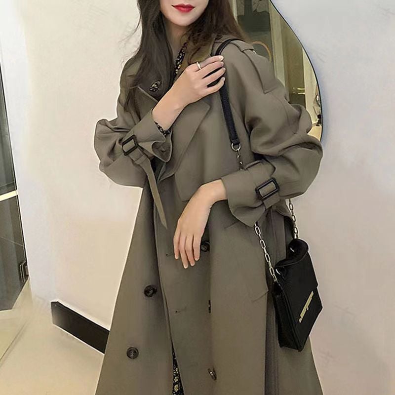 Windbreaker Coat Womens 2024 Spring and Autumn New Arrival Korean Style Mid-length Stylish Fashionable Popular Loose Coat Gray green 