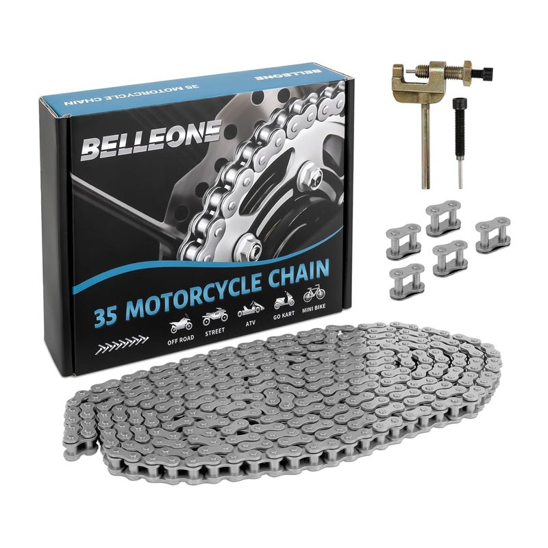 Belleone #35 Roller Chain 10 Feet -320 Links #35 Chain with Chain Breaker & 5 Connecting Links for Go Karts, Motorcycles, Mini Bikes, Bycicles, Other Home and Industrial Machinery - Image 1