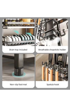 Generic Foldable 2 Tiers Dish Drying Stand, Kitchen Organizer with Utensils & Cutting Board Holder  - Image 3