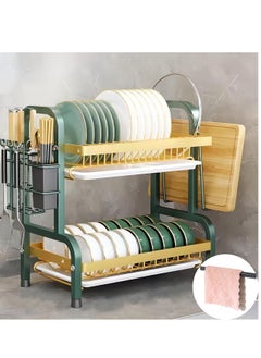 Generic Foldable 2 Tiers Dish Drying Stand, Kitchen Organizer with Utensils & Cutting Board Holder  - Image 1