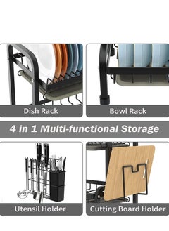 Generic Foldable 2 Tiers Dish Drying Stand, Kitchen Organizer with Utensils & Cutting Board Holder  - Image 4